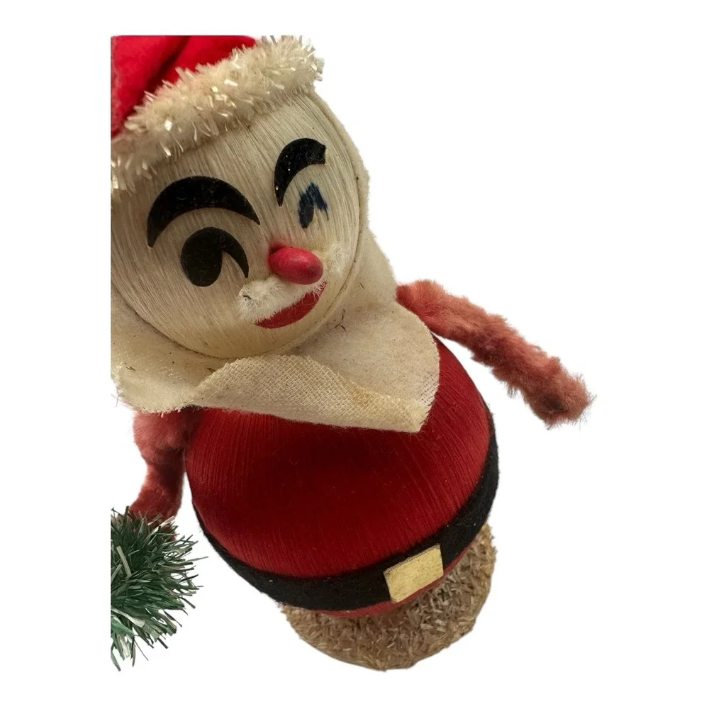 Vintage Silk Satin Ball Santa Claus‎ Christmas Figurine Chenille Felt 5.5